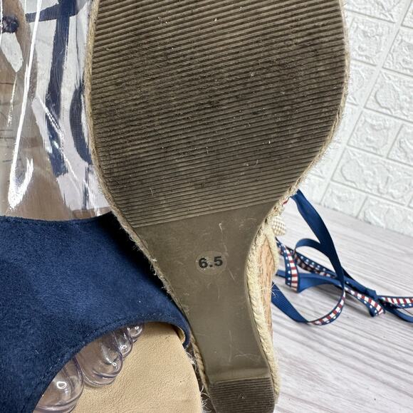 Sole Society Sena Espadrille Wedge Sandals 6.5 Navy Kid Suede Canvas Ankle Strap - Picture 11 of 13